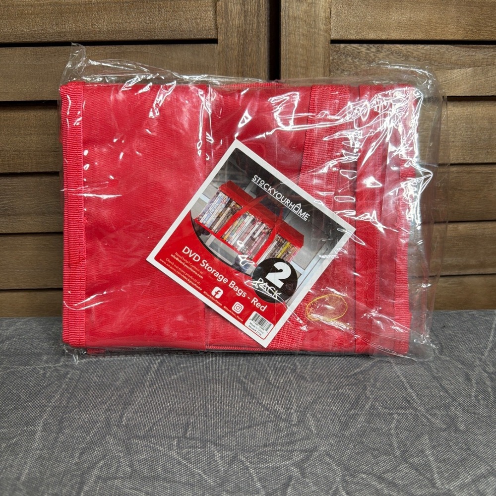 Stock Your Home DVD Storage Bags 2 Pack Red Portable Media Organizer NEW
